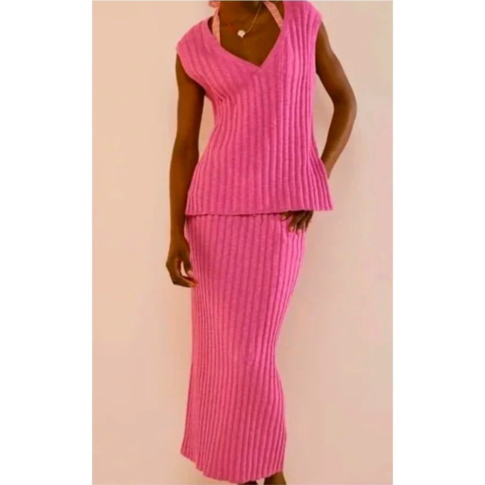 Free People Beach Pink Knit Set Veda Top Skirt Matching S